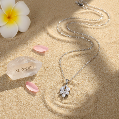 Marquise Crystal & Silvertone Leaves Pendant Necklace
