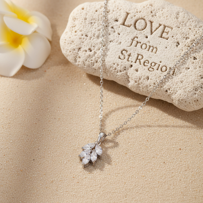 Marquise Crystal & Silvertone Leaves Pendant Necklace