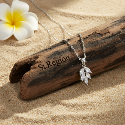 Marquise Crystal & Silvertone Leaves Pendant Necklace