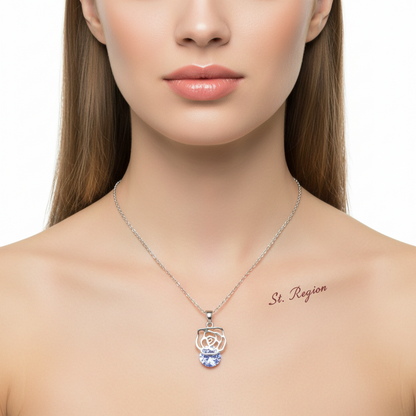 Crystal & Silvertone Rose Pendant Necklace