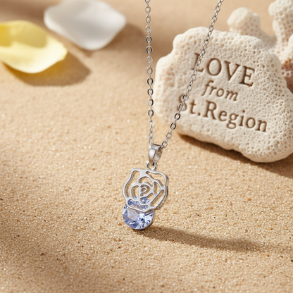 Crystal & Silvertone Rose Pendant Necklace