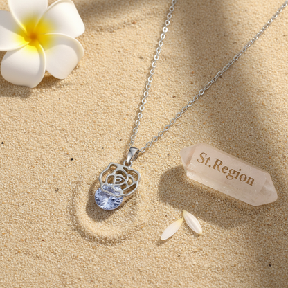 Crystal & Silvertone Rose Pendant Necklace