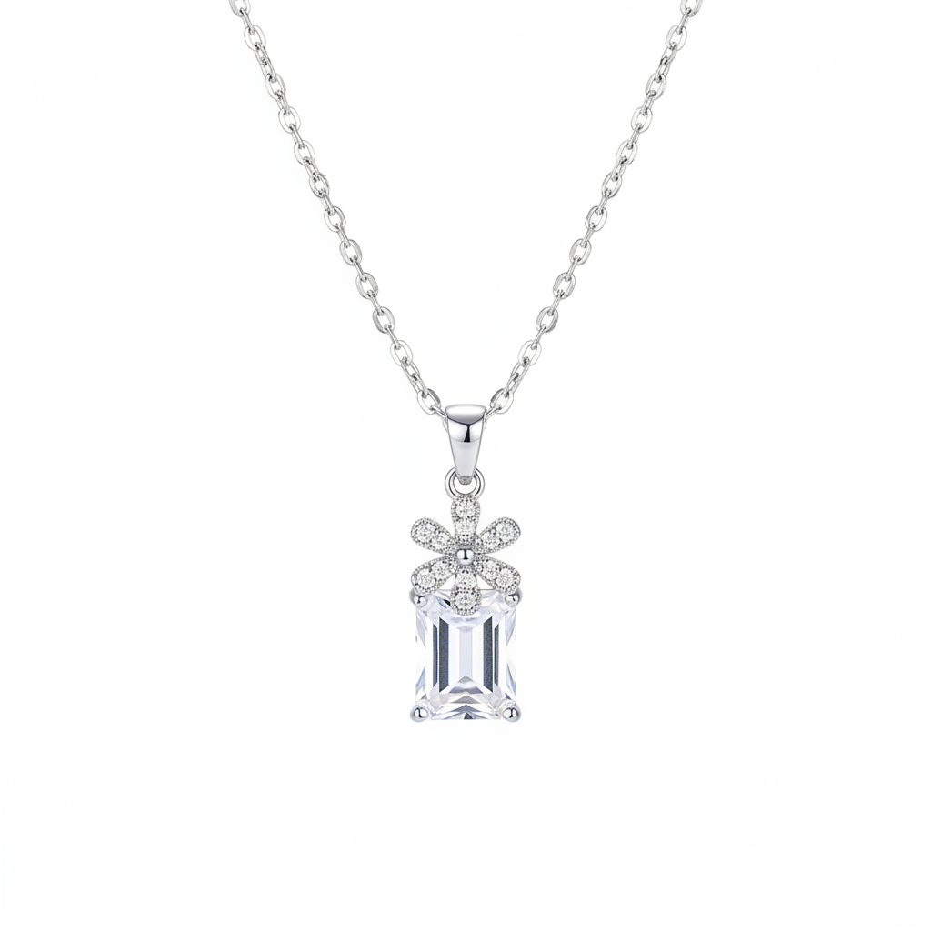 Cubic Zirconia & Crystal Floral Pendant Necklace