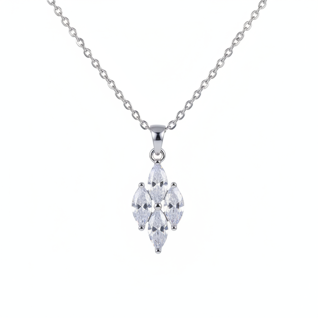 Crystal & Silvertone Marquise Pendant Necklace