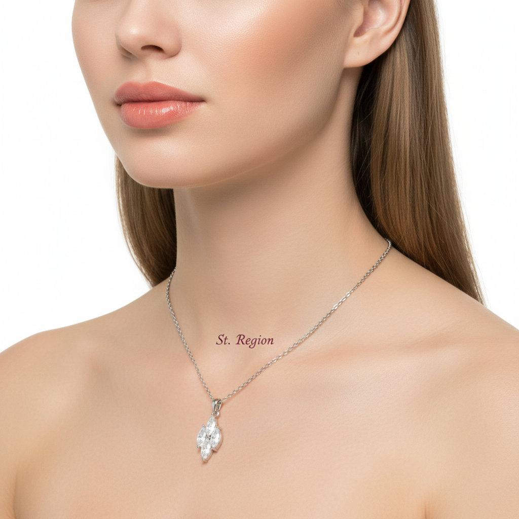 Crystal & Silvertone Marquise Pendant Necklace