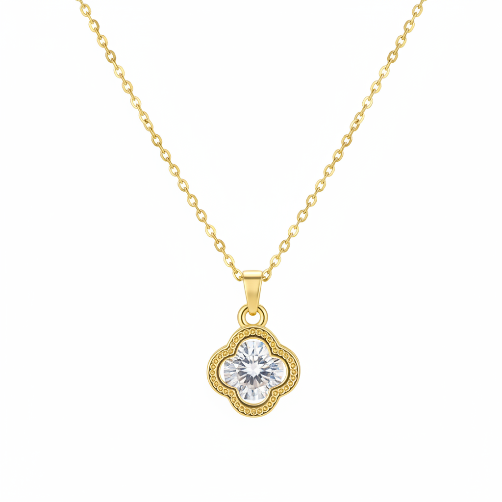 Crystal & Goldtone Clover Pendant Necklace