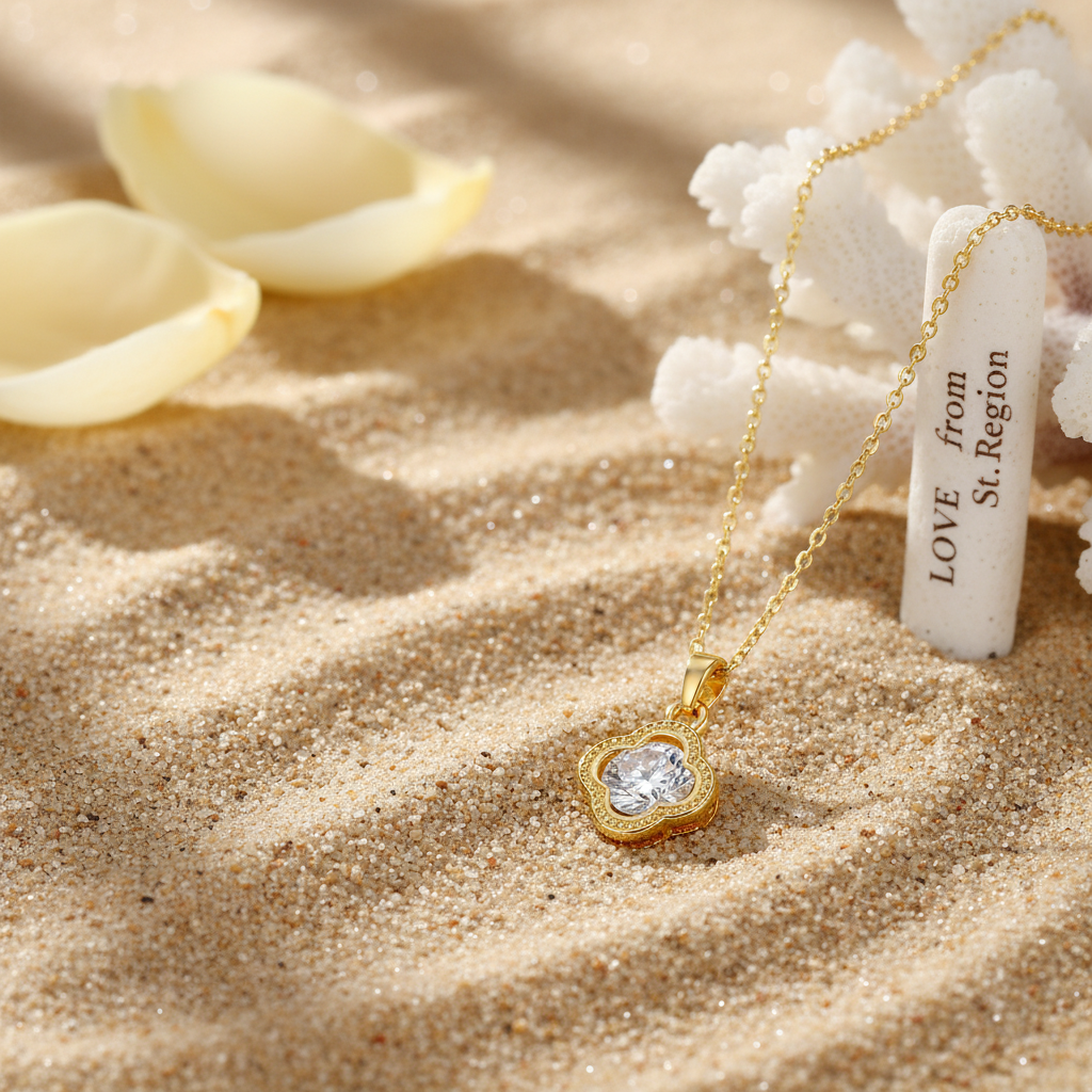 Crystal & Goldtone Clover Pendant Necklace