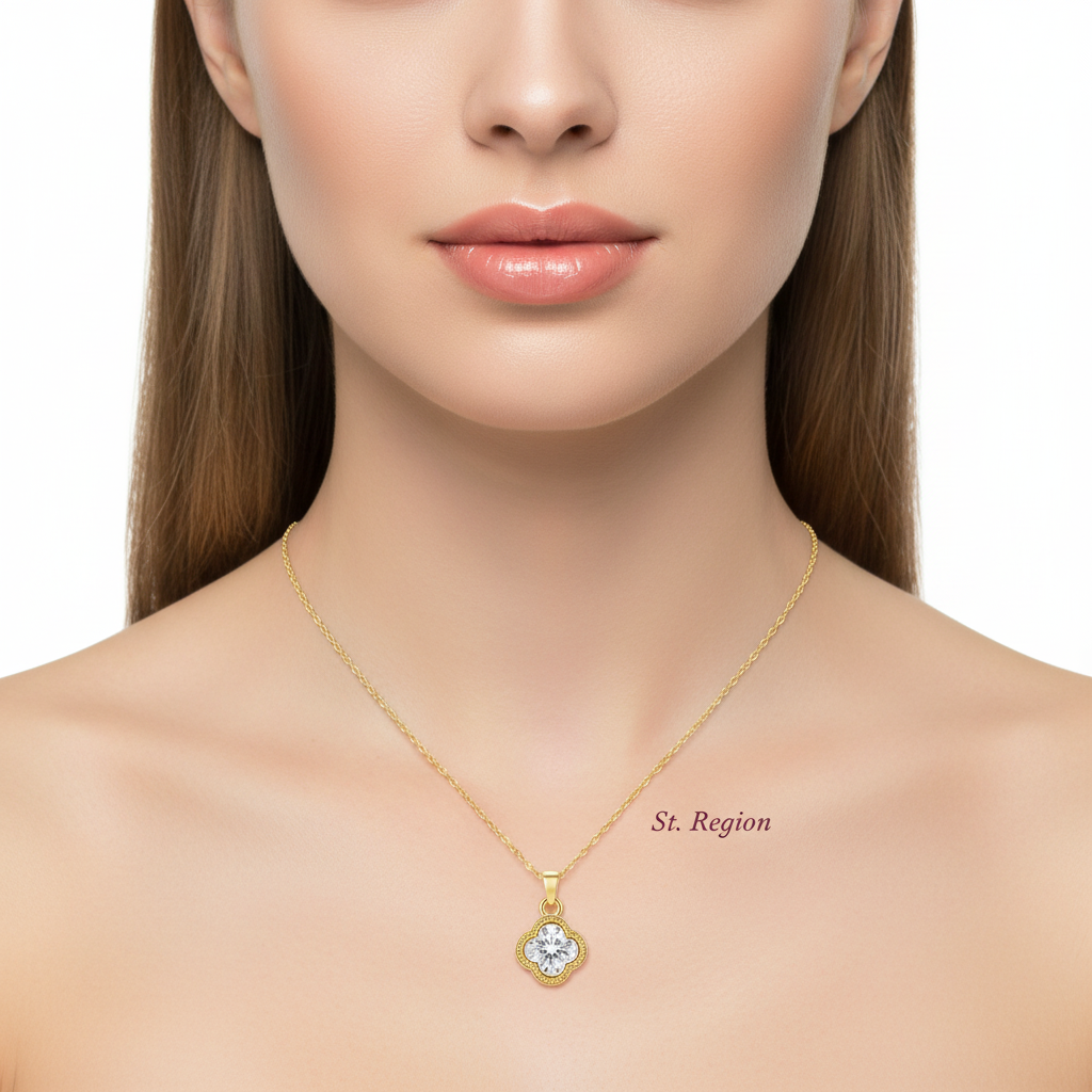 Crystal & Goldtone Clover Pendant Necklace
