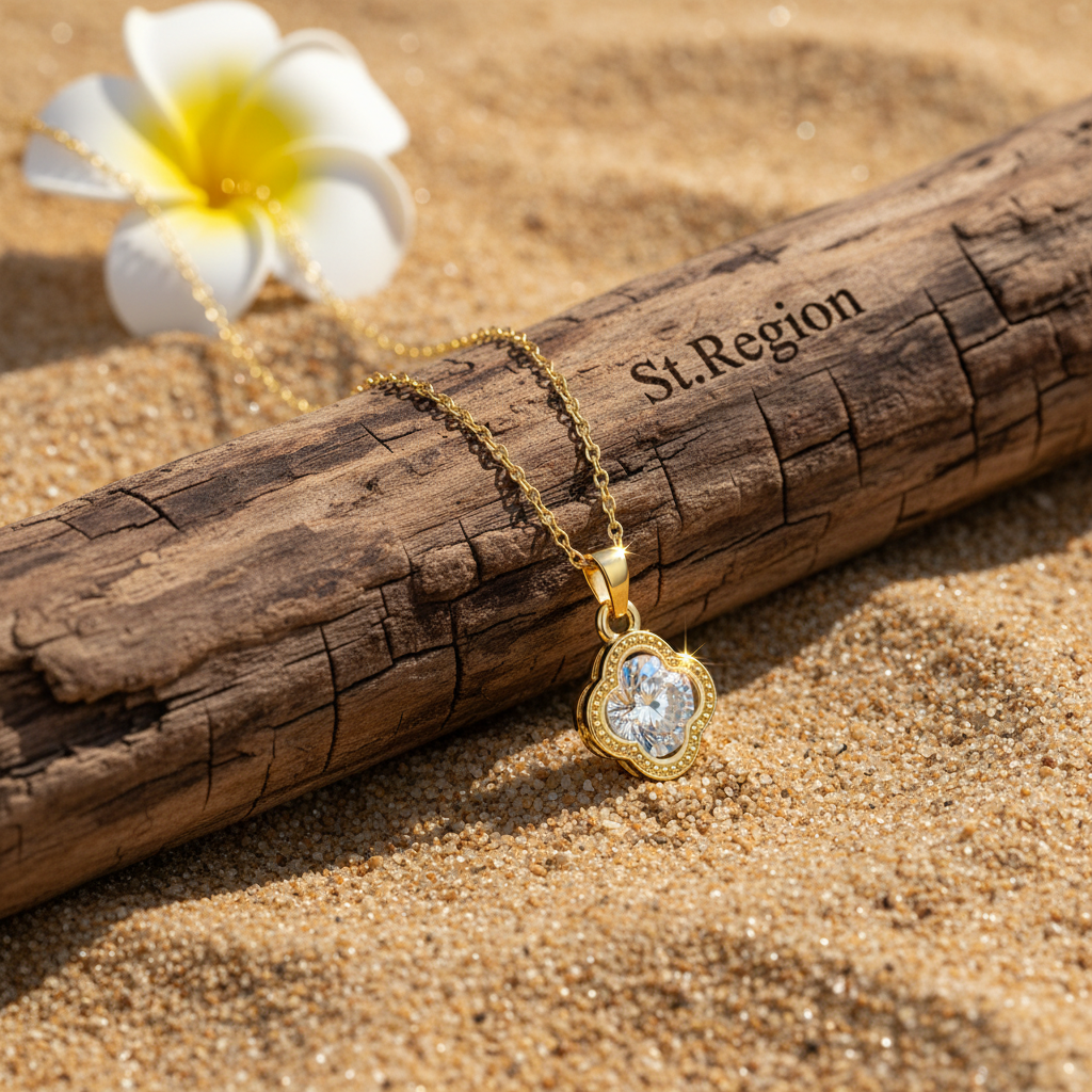 Crystal & Goldtone Clover Pendant Necklace