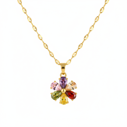 Red Multicolor Crystal & Goldtone Floral Pendant Necklace