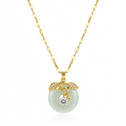 Jade & Cubic Zirconia Goldtone Botanical Pendant Necklace
