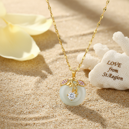 Jade & Cubic Zirconia Goldtone Botanical Pendant Necklace