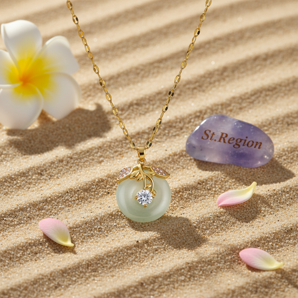 Jade & Cubic Zirconia Goldtone Botanical Pendant Necklace