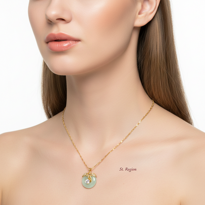 Jade & Cubic Zirconia Goldtone Botanical Pendant Necklace