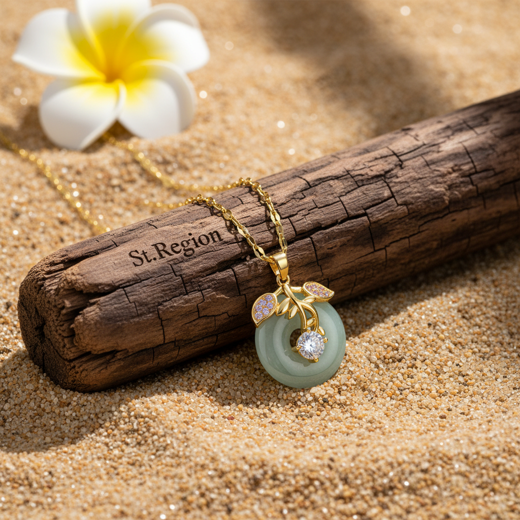Jade & Cubic Zirconia Goldtone Botanical Pendant Necklace