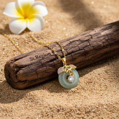 Jade & Cubic Zirconia Goldtone Botanical Pendant Necklace