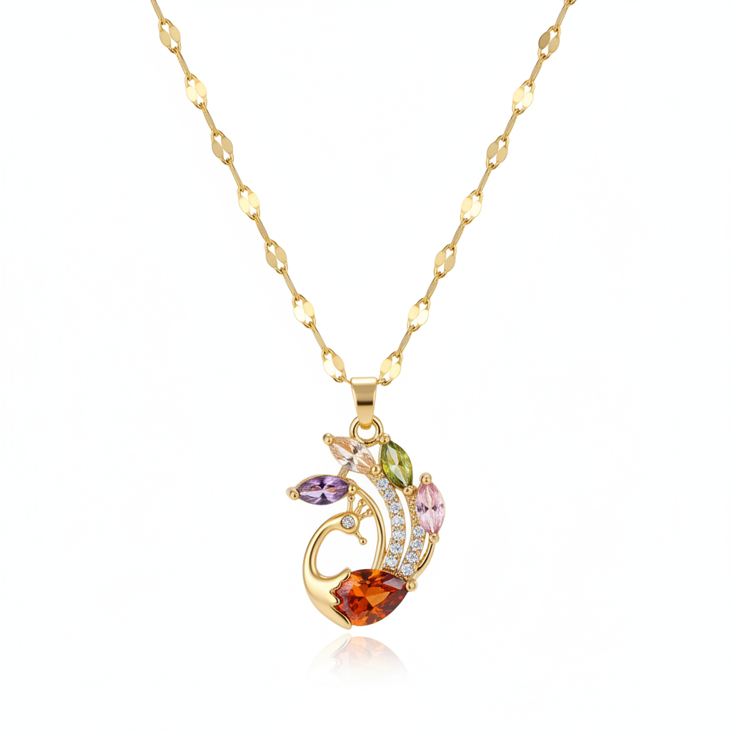 Red Crystal & Clear Cubic Zirconia Phoenix Pendant Necklace
