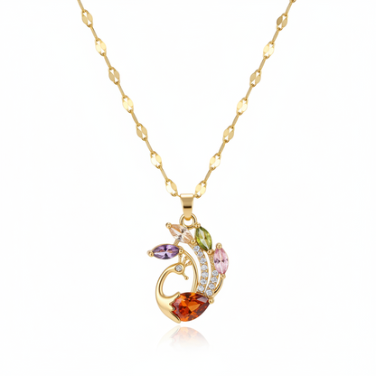 Red Crystal & Clear Cubic Zirconia Phoenix Pendant Necklace