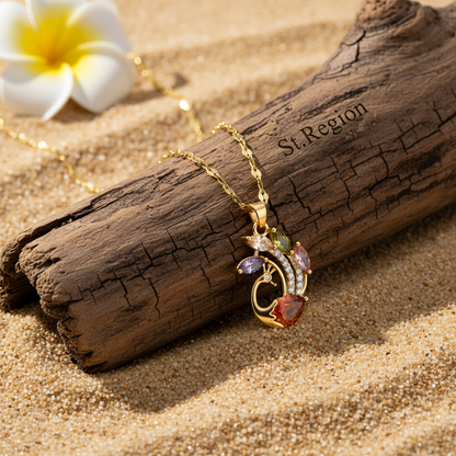 Red Crystal & Clear Cubic Zirconia Phoenix Pendant Necklace
