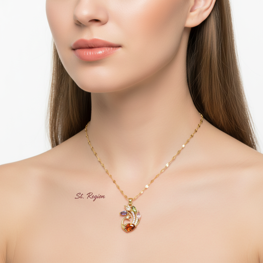 Red Crystal & Clear Cubic Zirconia Phoenix Pendant Necklace