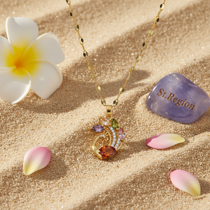 Red Crystal & Clear Cubic Zirconia Phoenix Pendant Necklace