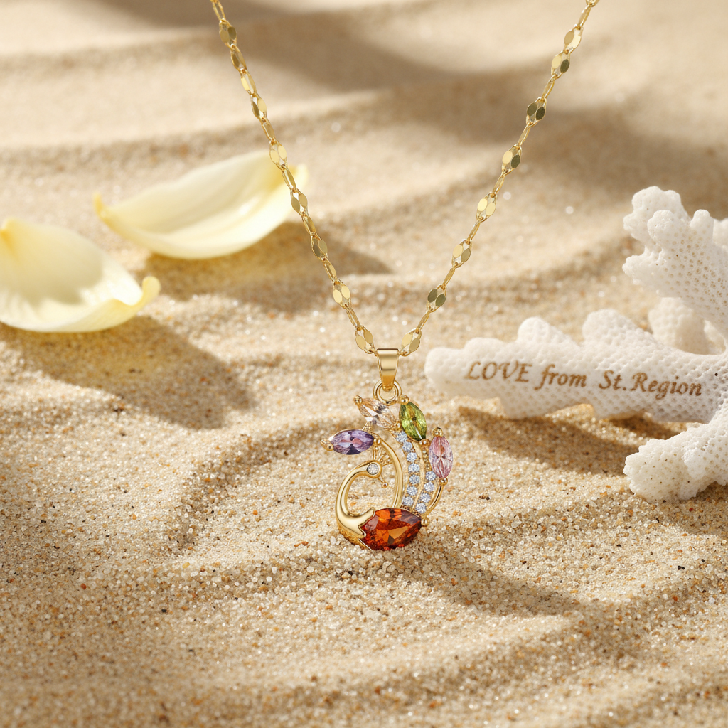 Red Crystal & Clear Cubic Zirconia Phoenix Pendant Necklace