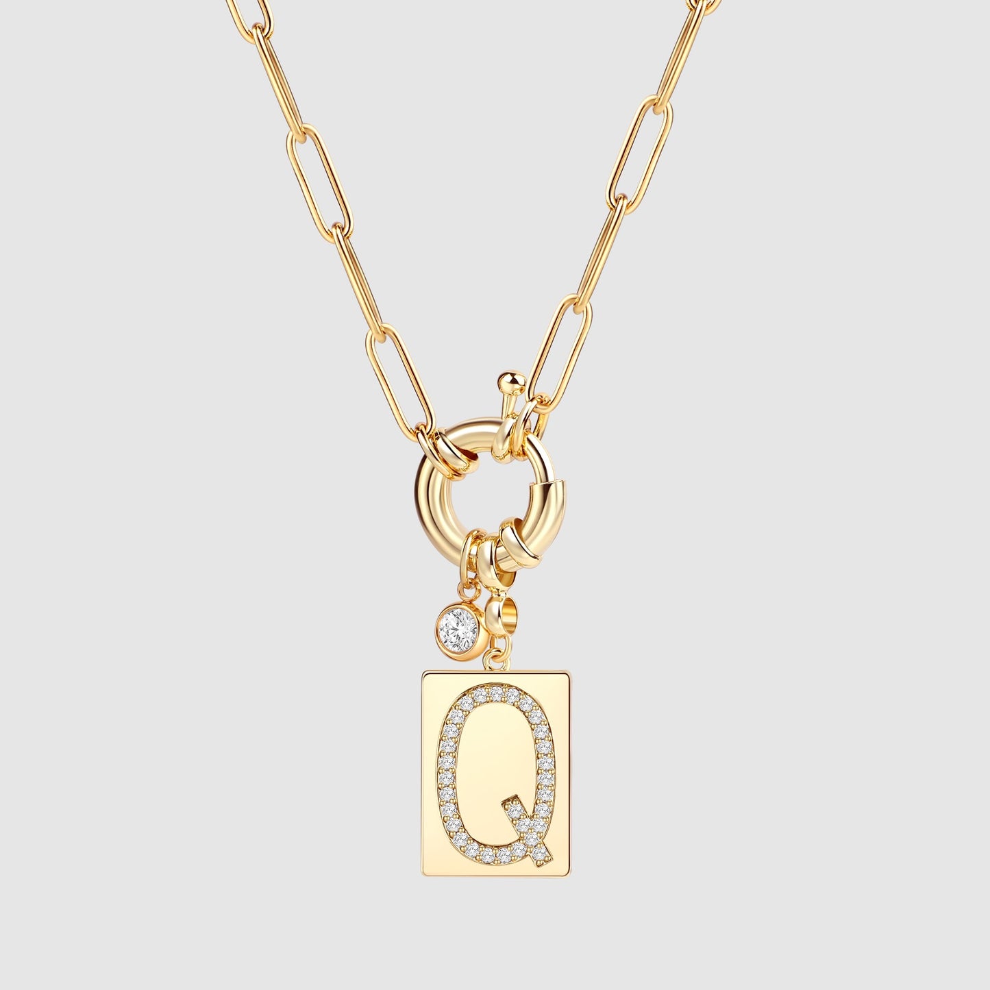 Mint & Lily Pave Initial Pendant Necklace with Paperclip Chain