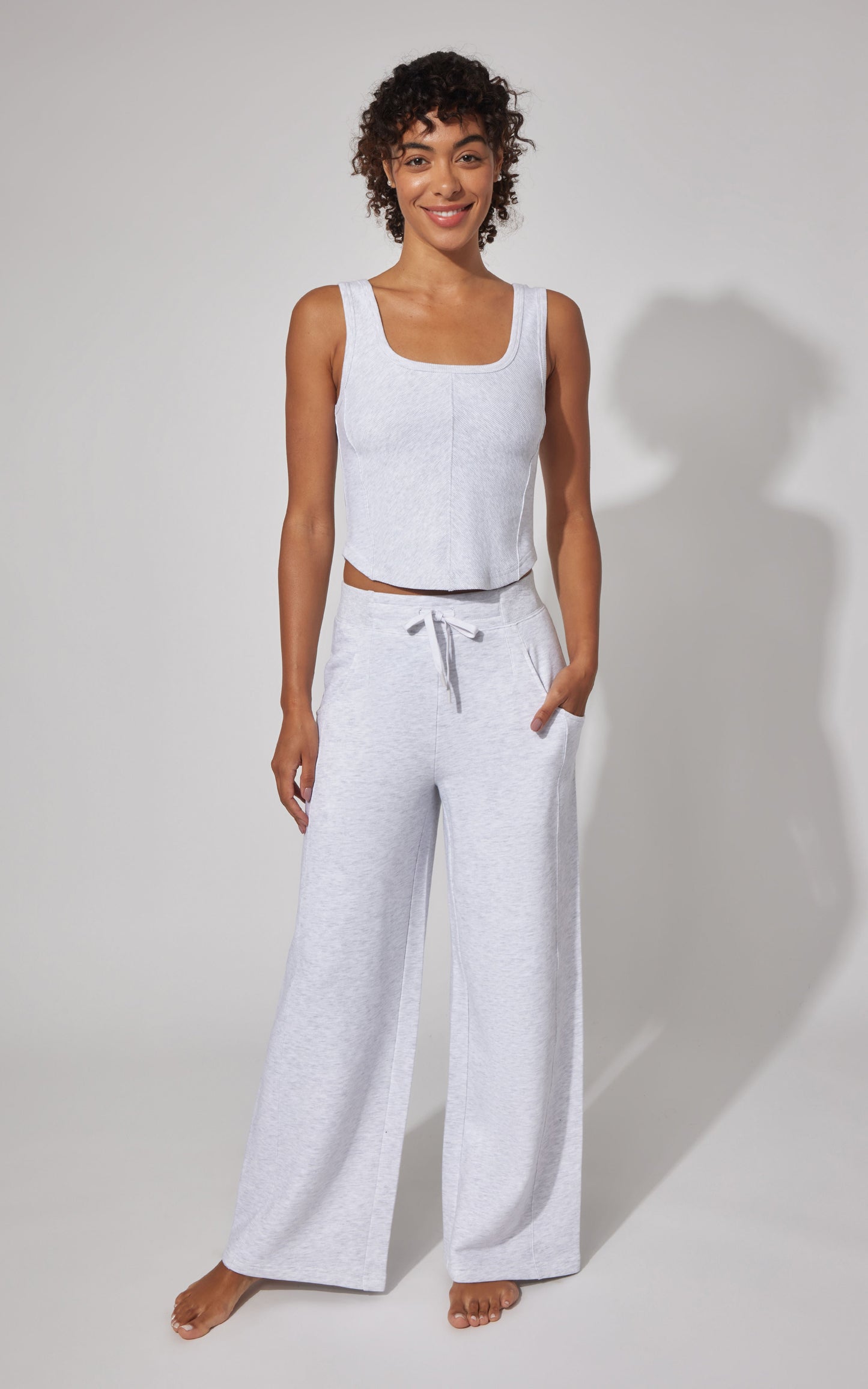 Terry Corset Tank & Fleece Wide Leg Pant Set