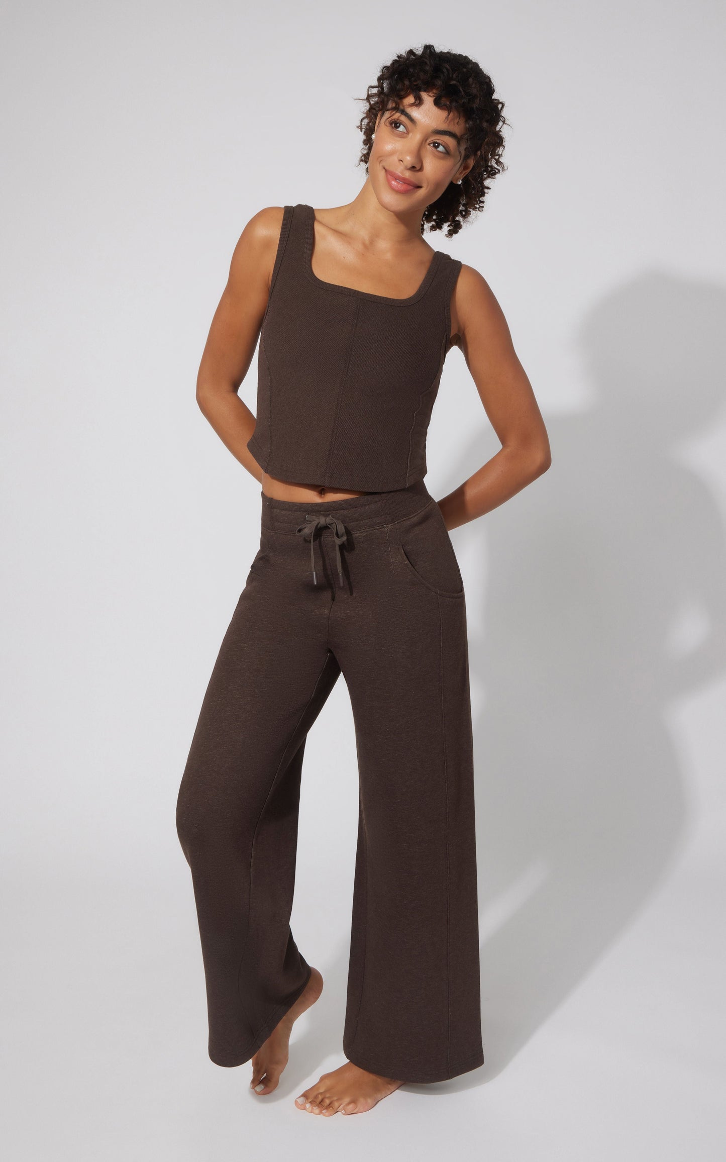 Terry Corset Tank & Fleece Wide Leg Pant Set
