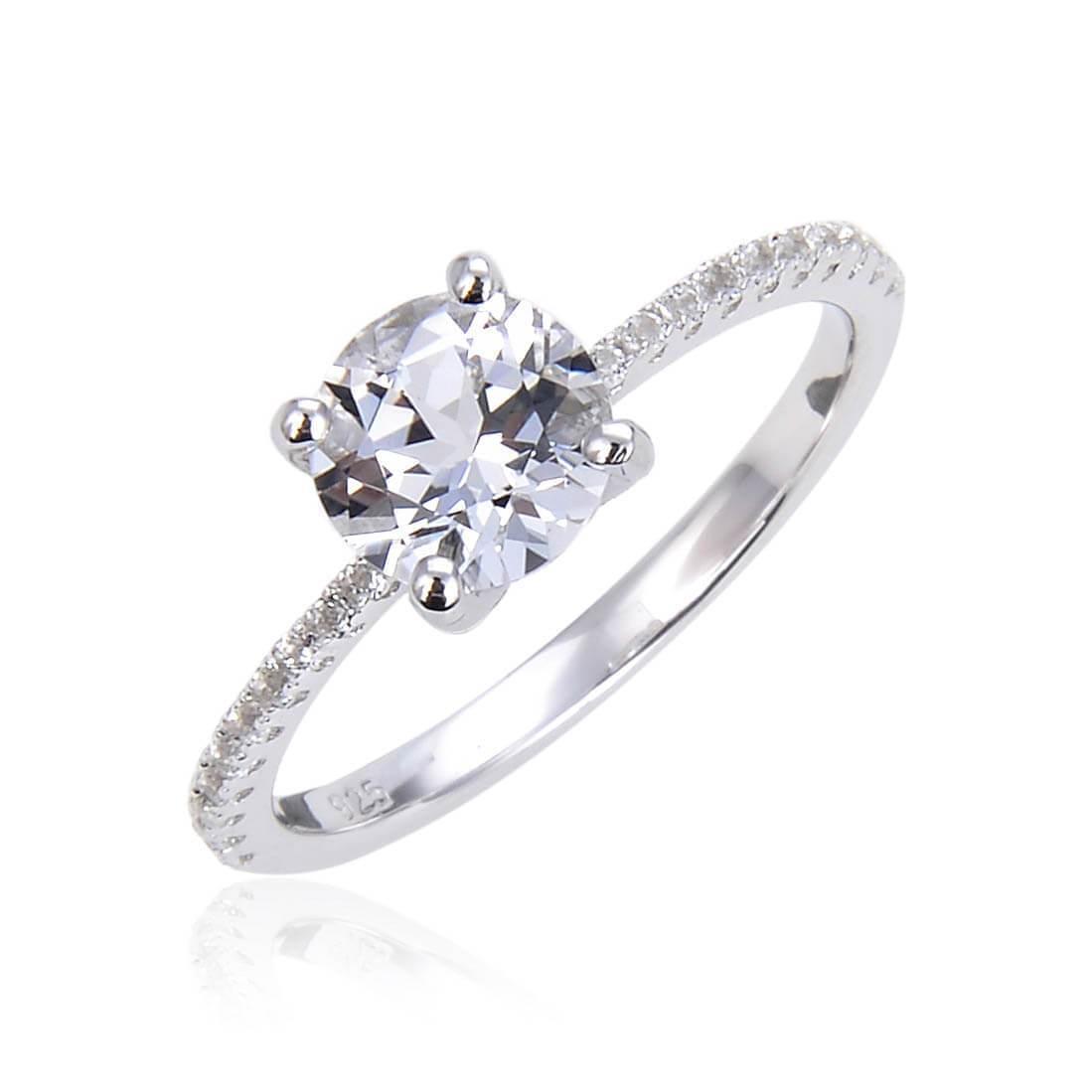 White Topaz Pave Engagement Ring