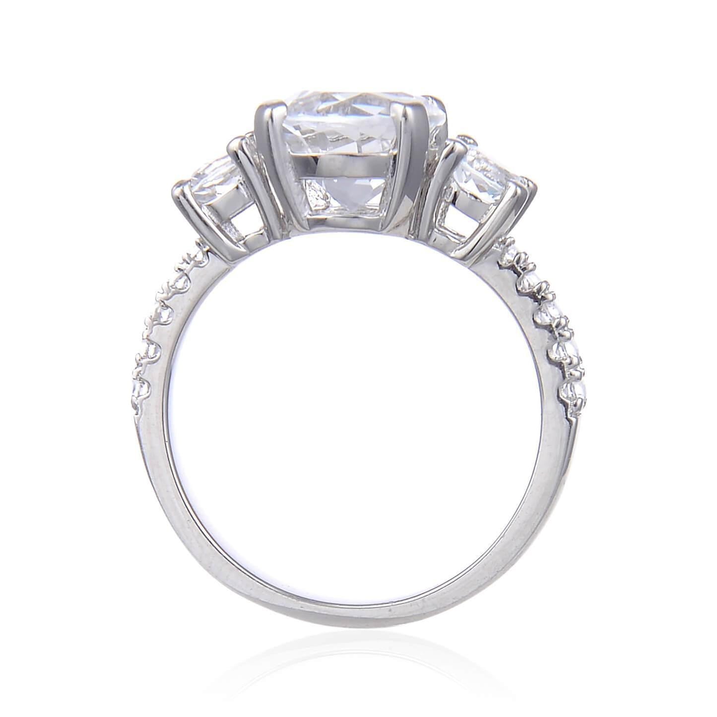 White Topaz Round Three Stone Engagement Ring