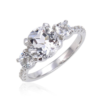 White Topaz Round Three Stone Engagement Ring