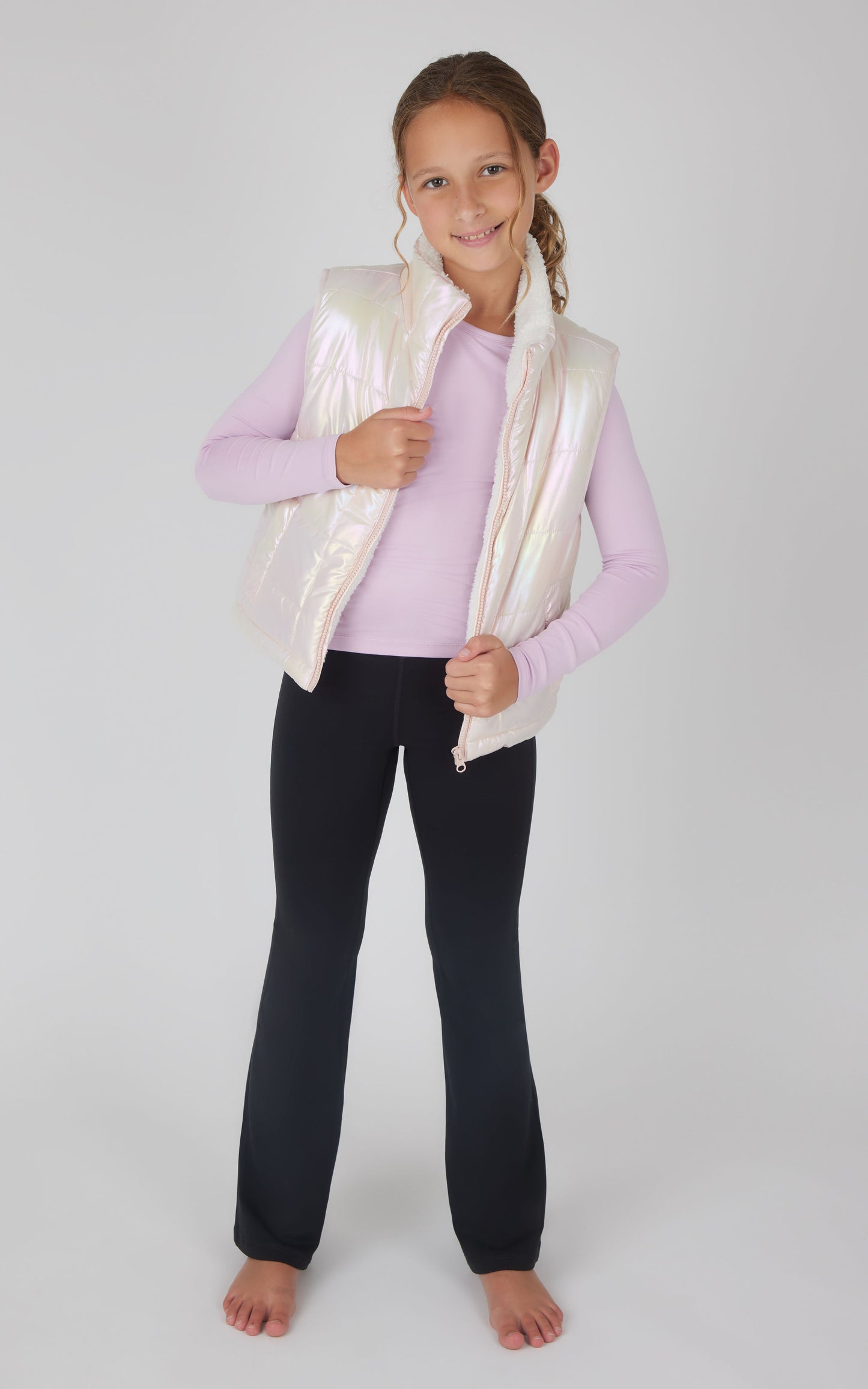Girls Quilted Vest & Super Soft Top & Flare Legging Set