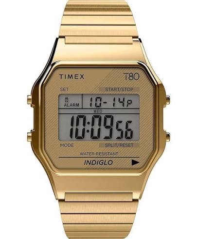 Timex T80 34mm Digital Men's Watch — Gold-Tone Stainless Steel Expansion Band
