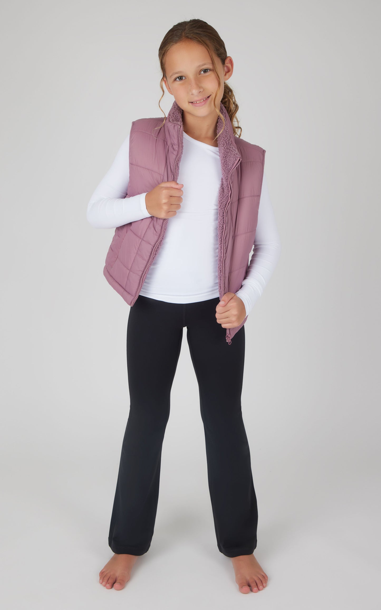 Girls Quilted Vest & Super Soft Top & Flare Legging Set
