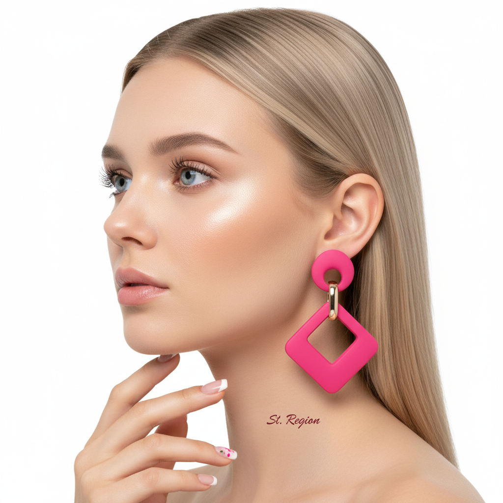 Rose Enamel & Goldtone Open Rhombus Drop Earrings
