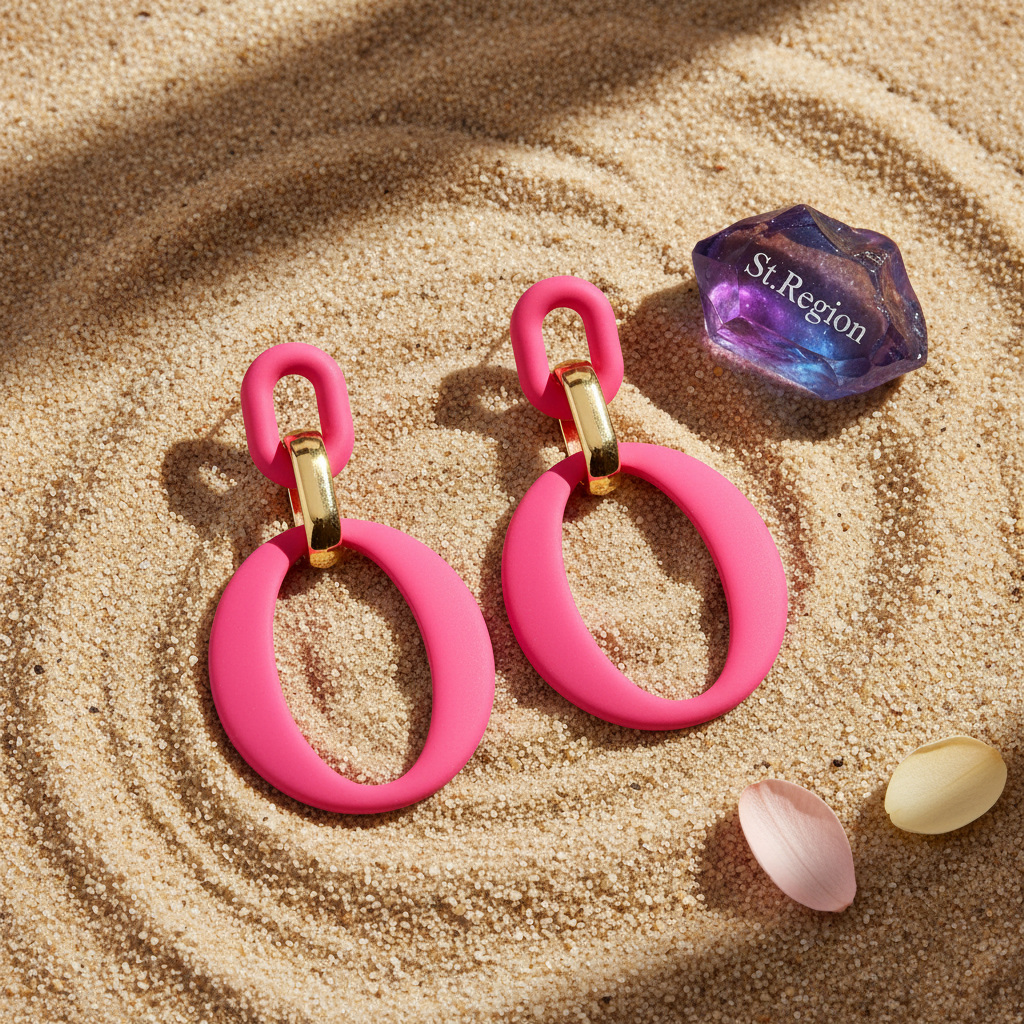 Rose Enamel & Goldtone Openwork Oval Drop Earrings