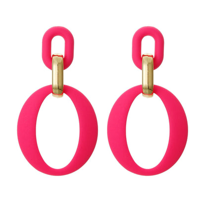 Rose Enamel & Goldtone Openwork Oval Drop Earrings