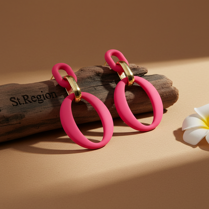 Rose Enamel & Goldtone Openwork Oval Drop Earrings