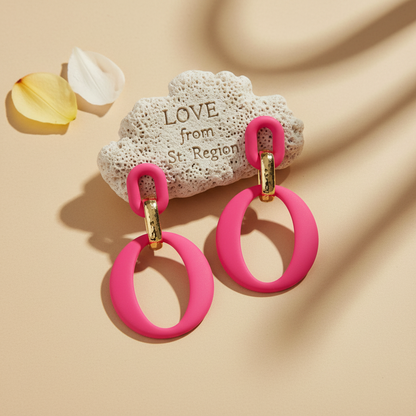 Rose Enamel & Goldtone Openwork Oval Drop Earrings