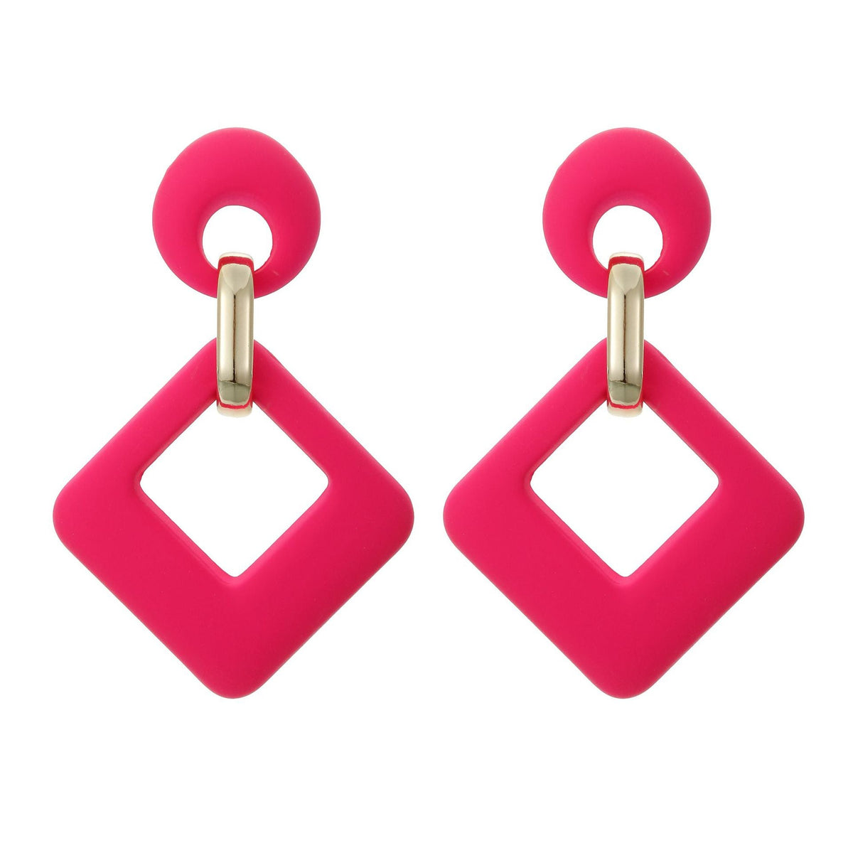 Rose Enamel & Goldtone Open Rhombus Drop Earrings