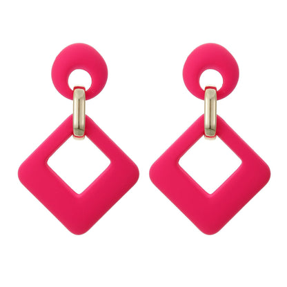 Rose Enamel & Goldtone Open Rhombus Drop Earrings
