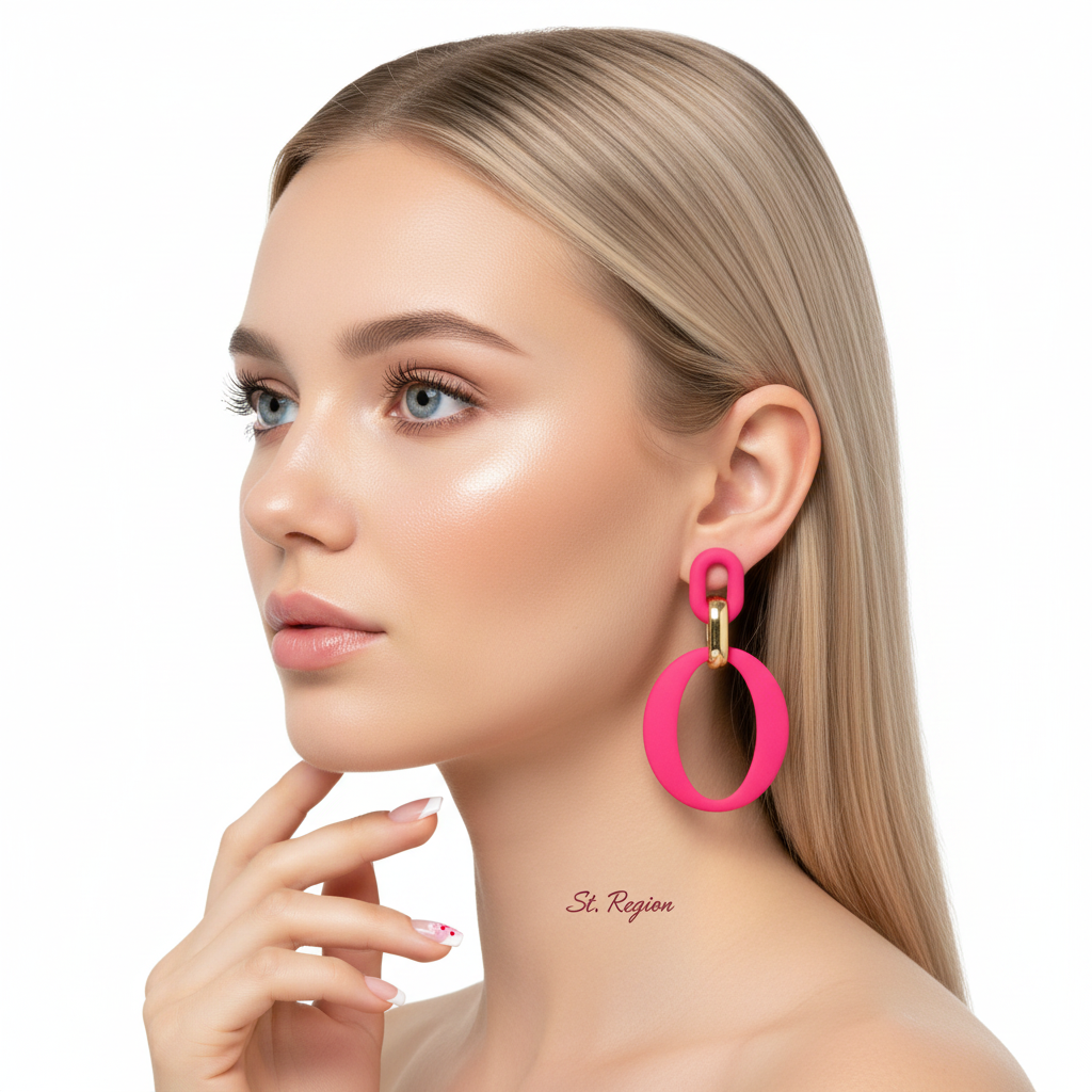 Rose Enamel & Goldtone Openwork Oval Drop Earrings