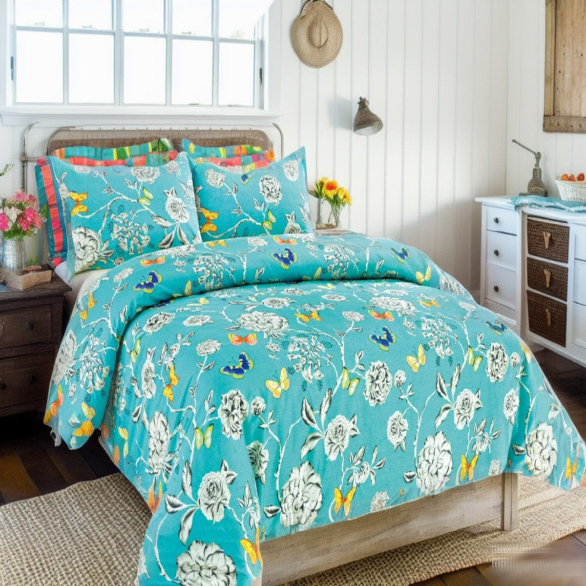 Tache Butterfly Wonderland Cotton Aqua Floral Duvet Cover (2142)