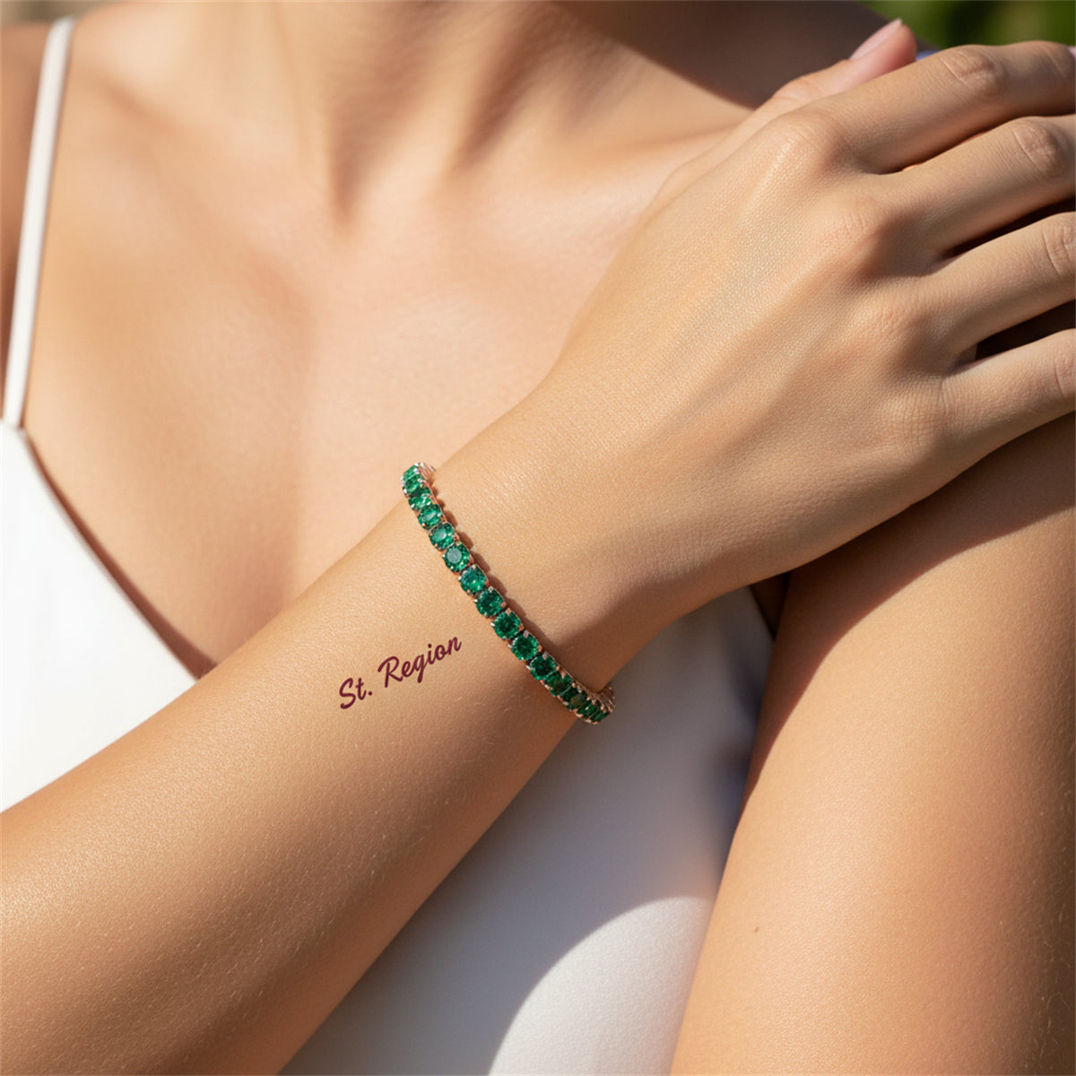 Green Cubic Zirconia & Rose Goldtone Adjustable Link Bracelet