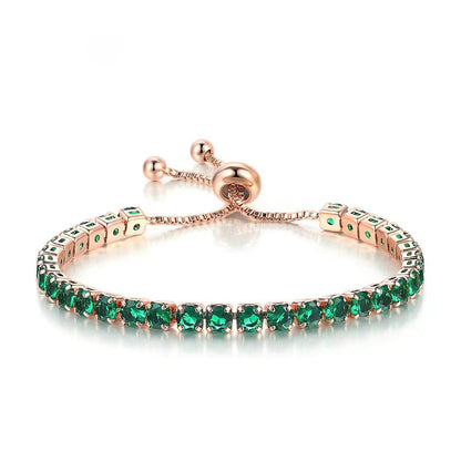 Green Cubic Zirconia & Rose Goldtone Adjustable Link Bracelet