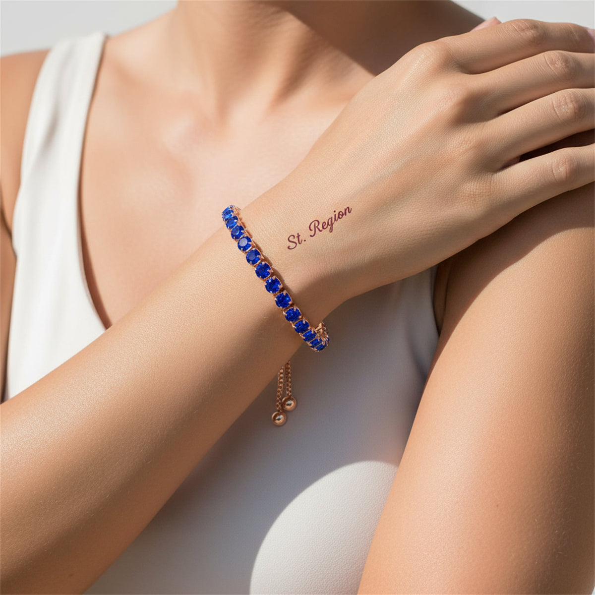 Navy Cubic Zirconia & Rose Goldtone Adjustable Link Bracelet