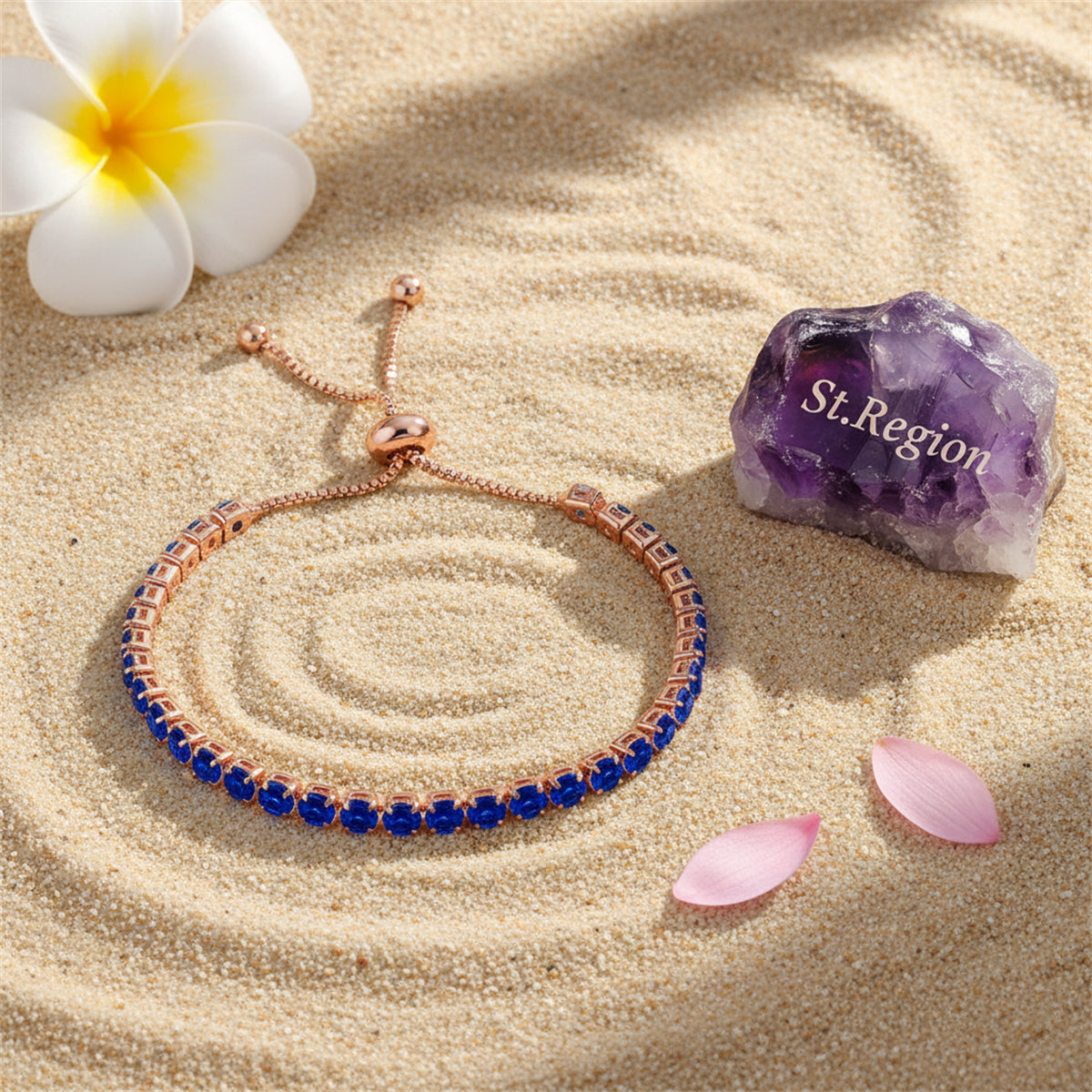 Navy Cubic Zirconia & Rose Goldtone Adjustable Link Bracelet