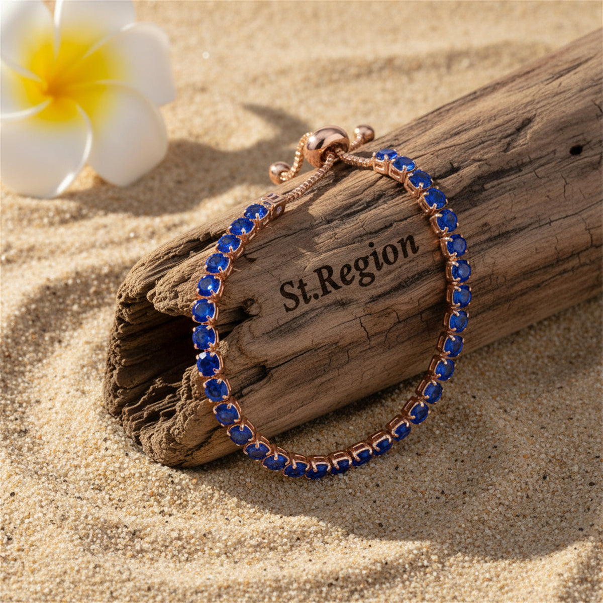 Navy Cubic Zirconia & Rose Goldtone Adjustable Link Bracelet