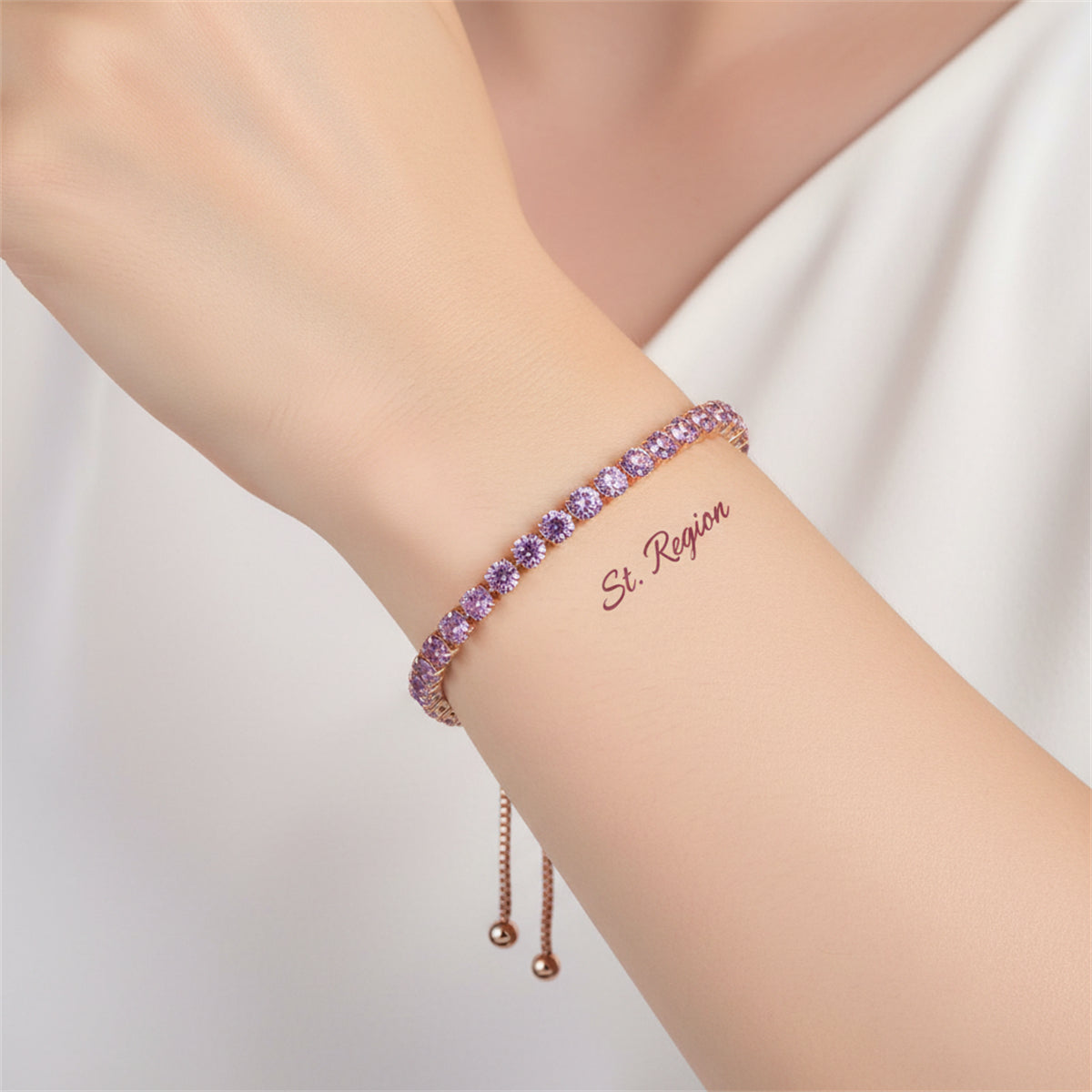 Purple Cubic Zirconia & Rose Goldtone Adjustable Link Bracelet